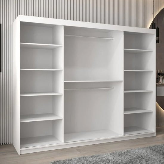 CHOICEWARDROBE Eden 250cm white sliding door wardrobe interior with shelves and hanging rails