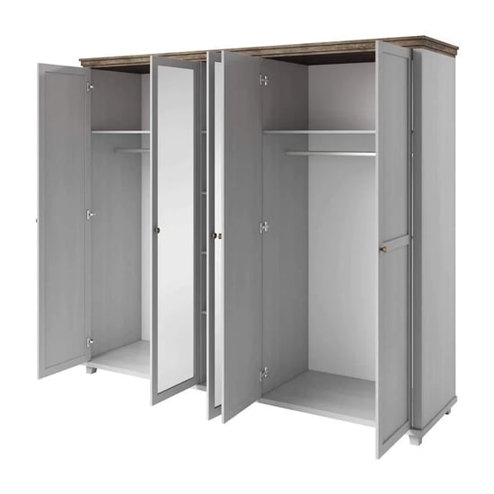 CHOICEWARDROBE Eilat 246cm 5 door wardrobe in Abisko Ash with mirrored doors