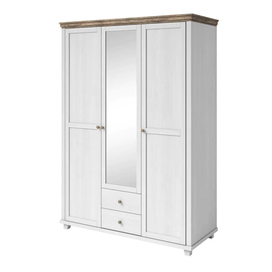 CHOICEWARDROBE Eilat 3 door wardrobe with mirrored panel in Abisko Ash and oak trim