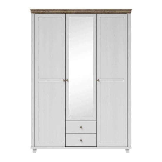CHOICEWARDROBE Eilat 3-door wardrobe in Abisko Ash finish with central mirrored panel and oak trim.