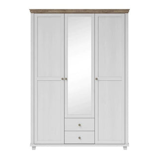 Closed mirrored panelled wardrobe in Abisko Ash finish with oak trim accents