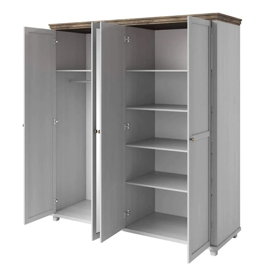 CHOICEWARDROBE Eilat 4 door wardrobe in Abisko Ash finish with open shelves and hanging rail.