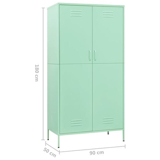 Mint green steel CHOICEWARDROBE Emrik 2-door locker-style wardrobe with ventilation slits and vertical handles