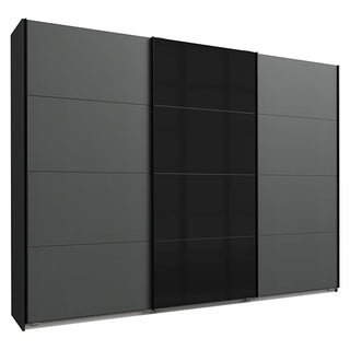 The CHOICEWARDROBE Ernesto 3 Door Sliding Wardrobe features a contemporary matt graphite and black glass finish, sleek lines, and a passepartout frame—modern 270cm bedroom storage with minimalist style.