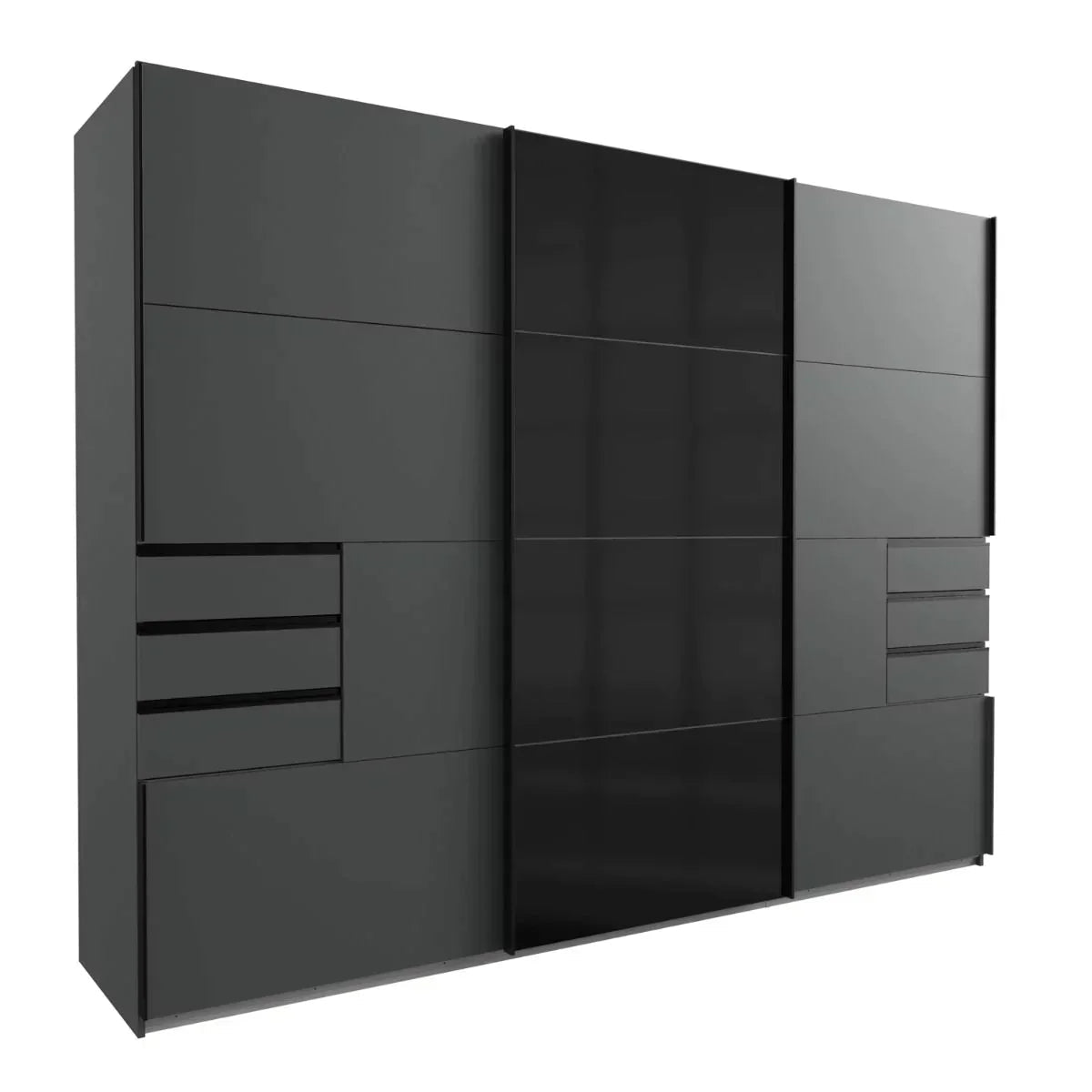 CHOICEWARDROBE Ernesto 3 door sliding wardrobe, matt graphite with black glass centre panel.