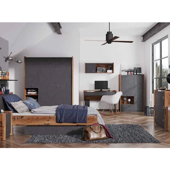 CHOICEWARDROBE Fairbourne 150cm 3 door wardrobe in raw steel and reclaimed wood effect finish