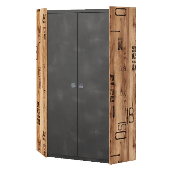 CHOICEWARDROBE L-shaped corner wardrobe: raw steel & reclaimed wood effect industrial style