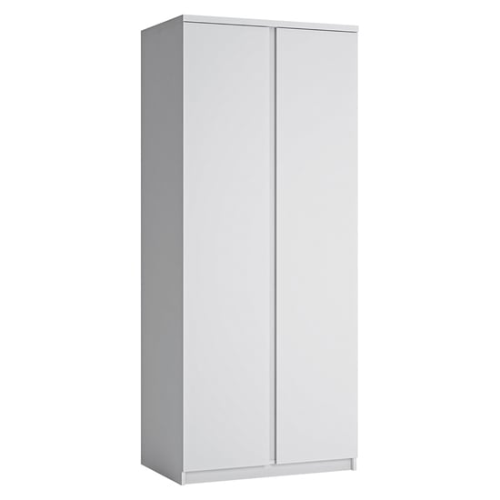 CHOICEWARDROBE Fank 2 door wardrobe in matt white – slim modern double-door design with hanging rail and shelf storage.