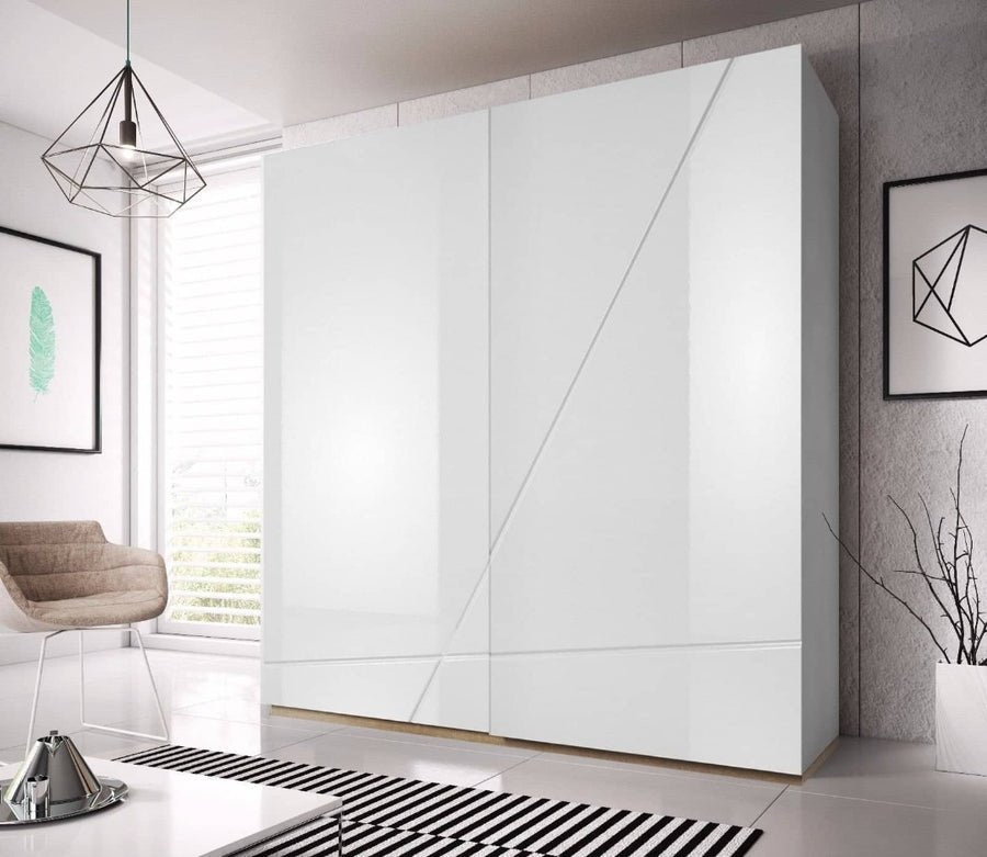CHOICEWARDROBE Fargo 200cm white high gloss sliding modern 2-door wardrobe