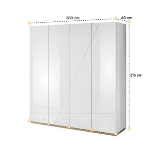 Dimension guide for Fargo 200cm White High Gloss Wardrobe showing full measurements and sleek design.
