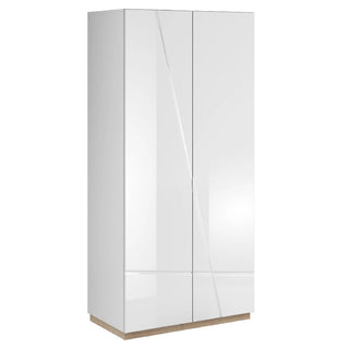 CHOICEWARDROBE Fargo White High Gloss 2 Door Wardrobe 90cm – modern minimalist wardrobe with sleek gloss finish and hanging rail