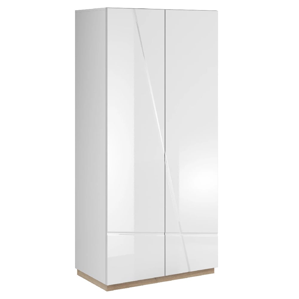 CHOICEWARDROBE Fargo 2 door white high gloss wardrobe with wooden plinth