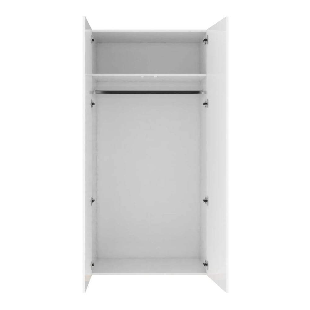 CHOICEWARDROBE 2-door white gloss wardrobe interior with hanging rail and upper shelf.