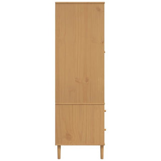 The CHOICEWARDROBE Fenland 2 Door Wooden Wardrobe features a tall, narrow design in natural pine with visible grain, rattan panel doors, and two drawers.