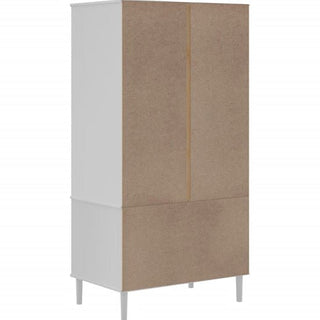 The CHOICEWARDROBE Fenland 2 Door Wooden Wardrobe features a white finish, rattan panel doors, and two drawers, standing against a white background.