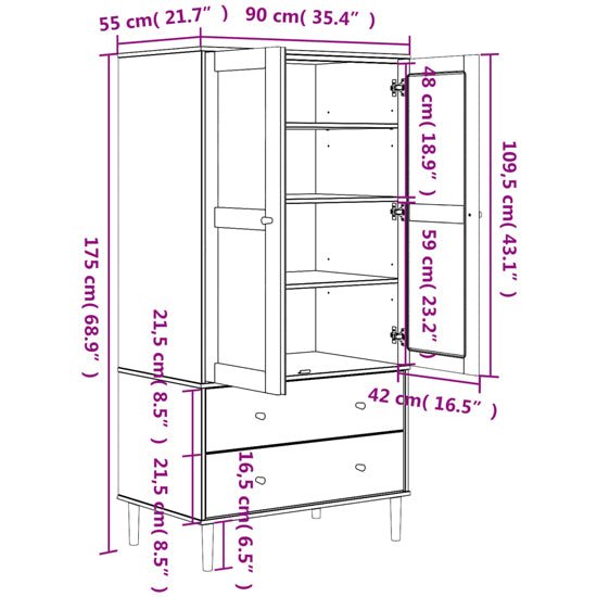 CHOICEWARDROBE Fenland white 2-door wardrobe with rattan panels & 2 drawers, 175cm H x 90cm W.