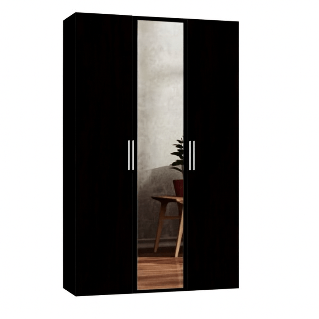 CHOICEWARDROBE Ferrano 3 door wardrobe in black with central mirror and silver handles