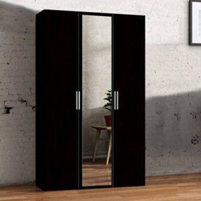 Ferrano 120cm 3 door black wardrobe with full-length mirror