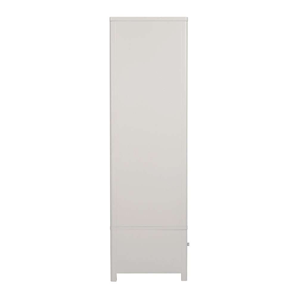 CHOICEWARDROBE Folsom natural finish wooden wardrobe, tall, two doors, flat front, on short legs.