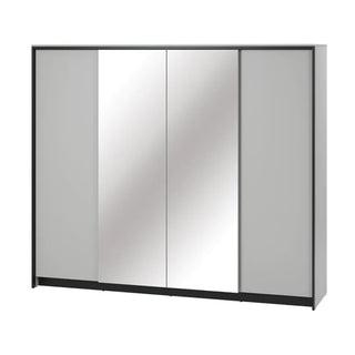 Genoa 4 door mirrored wardrobe in grey with sleek LED trim and minimalist sliding doors.