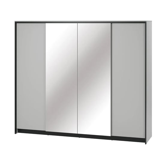 Genoa 4-door grey wardrobe with mirrored doors and integrated LED lighting