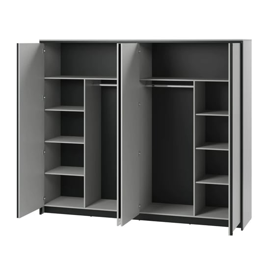 CHOICEWARDROBE Genoa 250cm grey wardrobe interior with mirrored doors, shelves and hanging rails