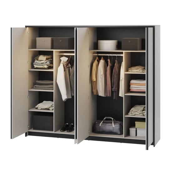 CHOICEWARDROBE Genoa grey hinged wardrobe with 4 doors, two mirrored.