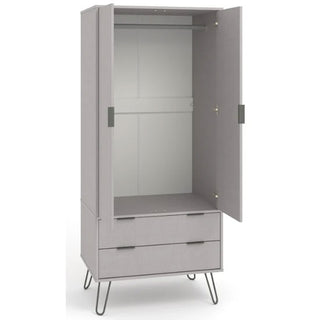 Interior of grey 2 door wardrobe – hanging rail and top shelf