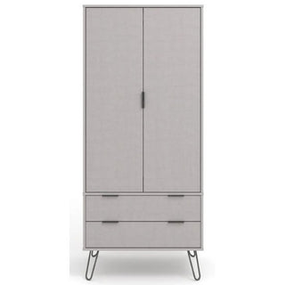 Grey wooden wardrobe with 2 doors and drawers – angled front view