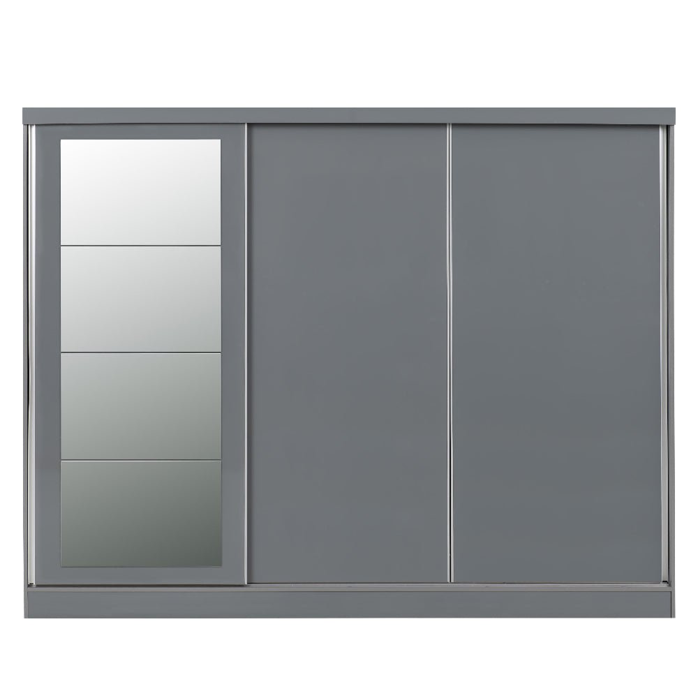 CHOICEWARDROBE grey gloss 3 sliding door wardrobe with vertical mirrored panel - 242.5cm wide