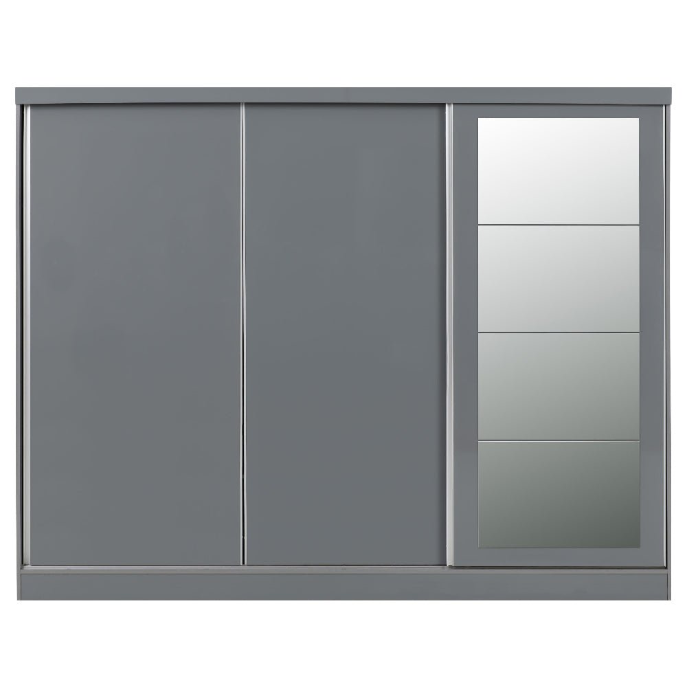 CHOICEWARDROBE Grey Gloss 3 Door Sliding Wardrobe with Mirror, 242.5cm wide