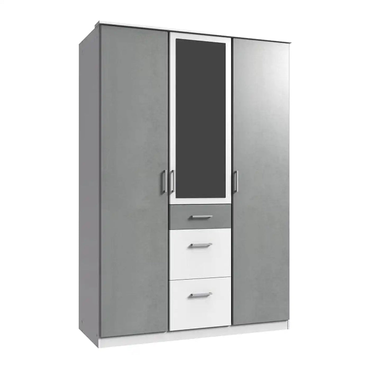 Grey white matte 3 door mirrored wardrobe