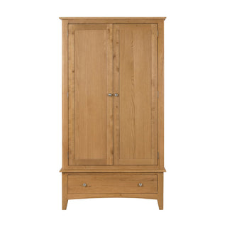 The CHOICEWARDROBE Halton 2 Door 1 Drawer Wardrobe offers classic bedroom storage with two doors and a pull-out drawer. Finished in natural oak, it features simple metal knobs for a clean, stylish look. Width: 100 cm.