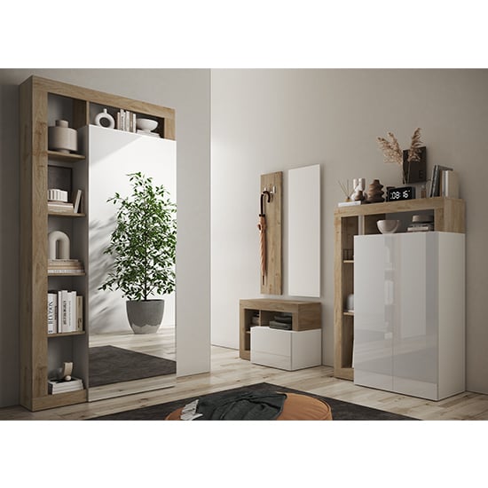 CHOICEWARDROBE Hanmer 91cm mirrored single door wardrobe in knotty oak with open side shelves.