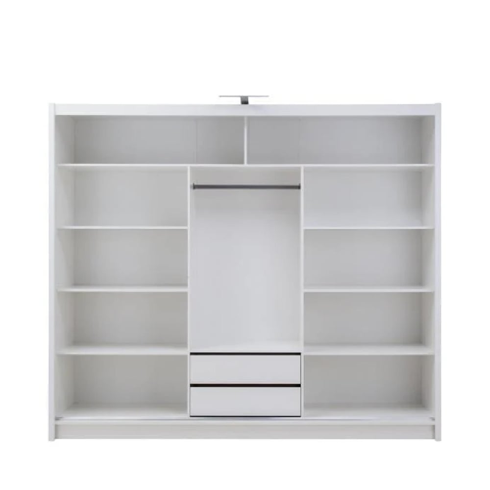 The CHOICEWARDROBE Hanover 3 Door Sliding Mirrored Wardrobe (250cm, Matt White) offers modern soft-close doors, an LED light, ample storage shelves, and a sleek finish—ideal for contemporary UK bedrooms.