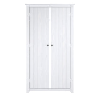 The CHOICEWARDROBE Havanan 2 Door White Wooden Wardrobe features modern vertical paneling and round black handles, bringing timeless elegance and practical bedroom storage to any room.
