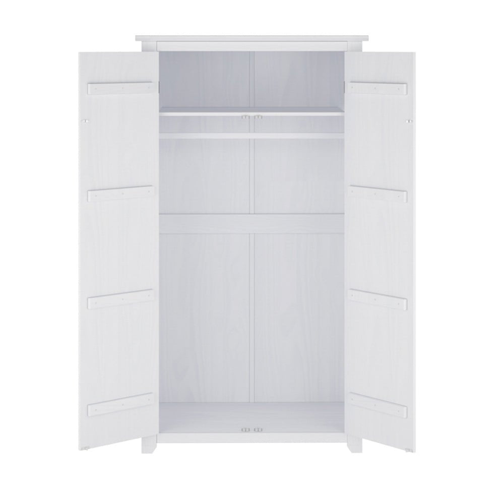 CHOICEWARDROBE Havanan 2-Door White Wooden Wardrobe with open doors, showing internal shelf and hanging rail