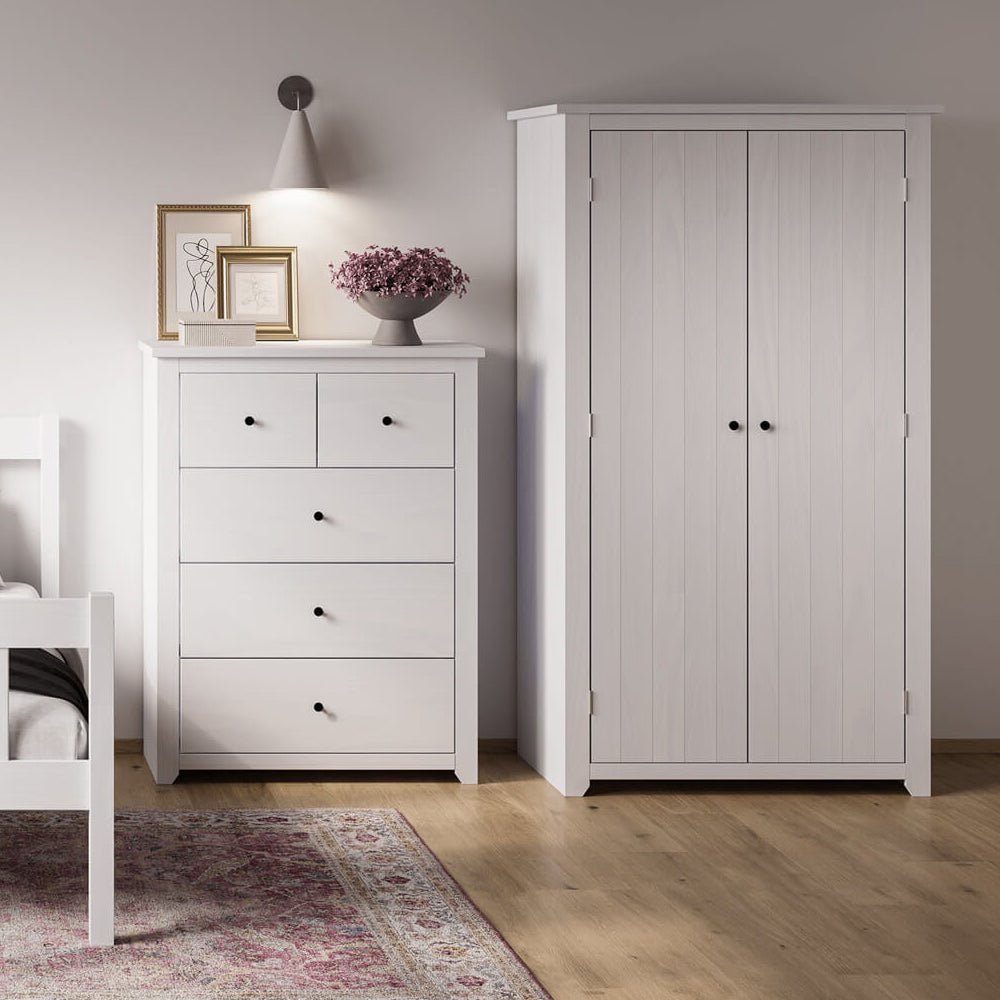 CHOICEWARDROBE Havanan 2-door white wooden wardrobe with vertical panels.