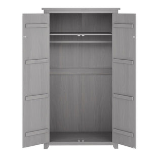 The CHOICEWARDROBE Havanan 2 Door Wooden Wardrobe in matte grey features a modern vertical panel design, two open doors revealing shelves and interior space, and sleek horizontal handle grooves for stylish bedroom storage.