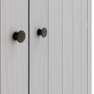 Close-up of two round, dark metal knobs on the CHOICEWARDROBE Havanan 2 Door Wooden Wardrobe in a matte grey finish with a modern vertical panel design—showcasing part of its stylish bedroom storage solution.