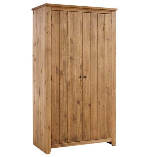 CHOICEWARDROBE Havanan rustic pine 2-door wardrobe with vertical panels and metal handles