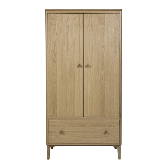CHOICEWARDROBE Hazel 2 door hinged wardrobe in natural oak finish with drawer and tapered legs.