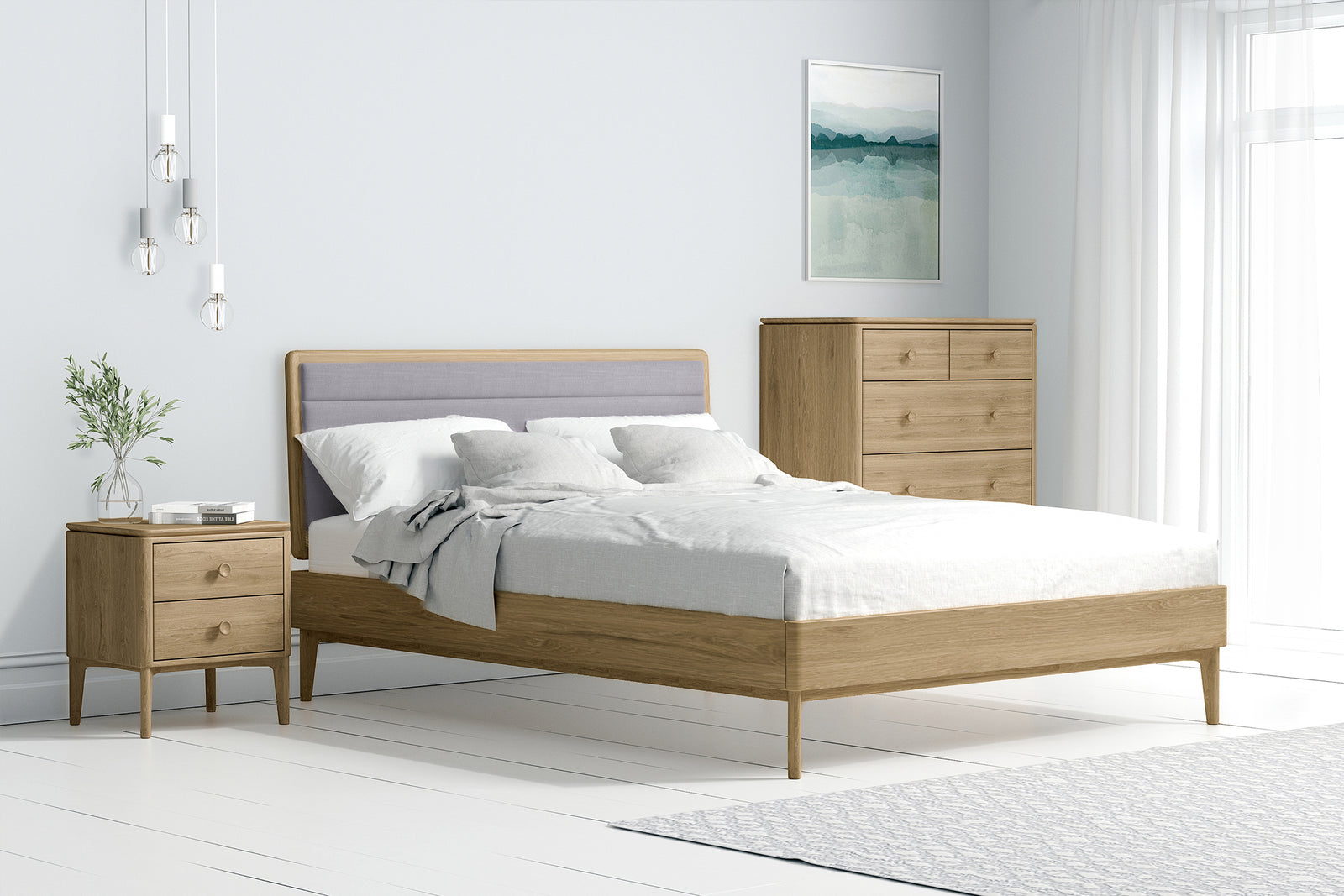 CHOICEWARDROBE Hazel natural oak 3 door wardrobe with matching bed and chest of drawers.