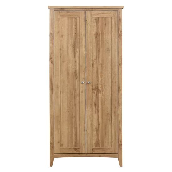 CHOICEWARDROBE Hebron 2 door oak wardrobe with visible wood grain and silver round handles.