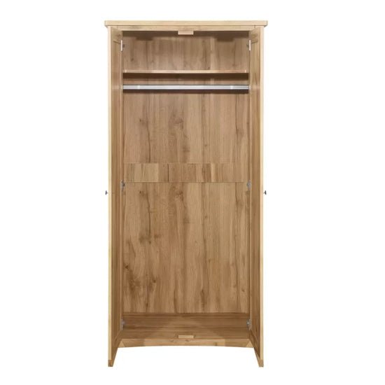 Open two-door oak wardrobe with hanging rail, 86cm width