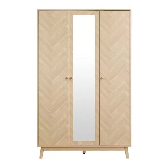 CHOICEWARDROBE Helena 3-door oak chevron wardrobe with mirrored centre door