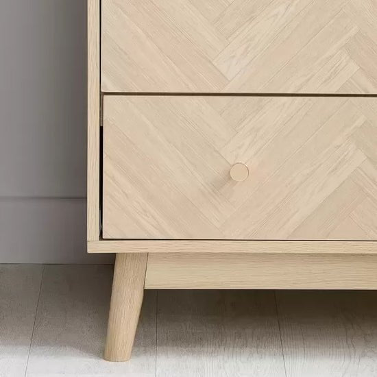 CHOICEWARDROBE natural oak chevron wardrobe with drawer and tapered legs