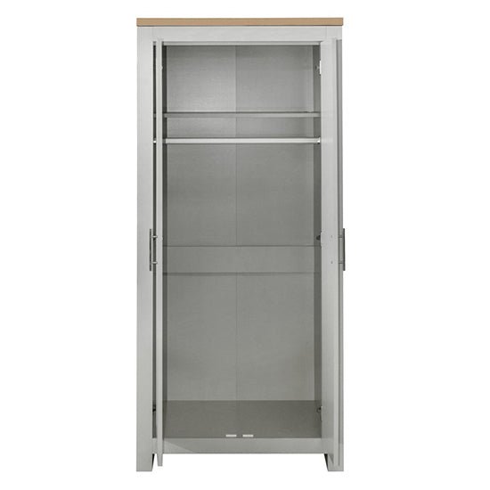 CHOICEWARDROBE Highgate 2 Door Grey Wardrobe with light oak top