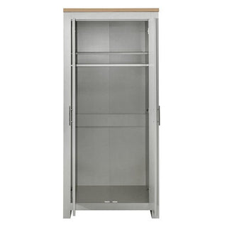 The CHOICEWARDROBE Highgate 2 Door Wardrobe – Grey with Oak Top is a compact, modern 79cm storage piece. Two doors open to reveal a hanging rail and spacious interior. It stands on four short legs and features a stylish light oak top panel.