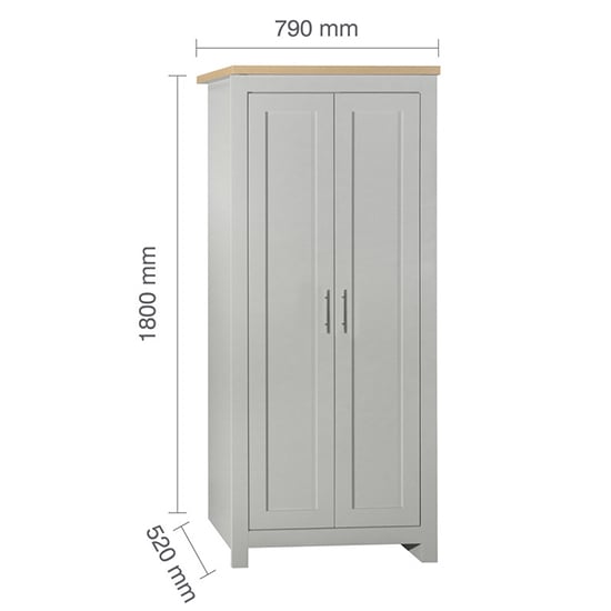 CHOICEWARDROBE grey two-door wardrobe with oak top, 180cm H x 79cm W x 52cm D.